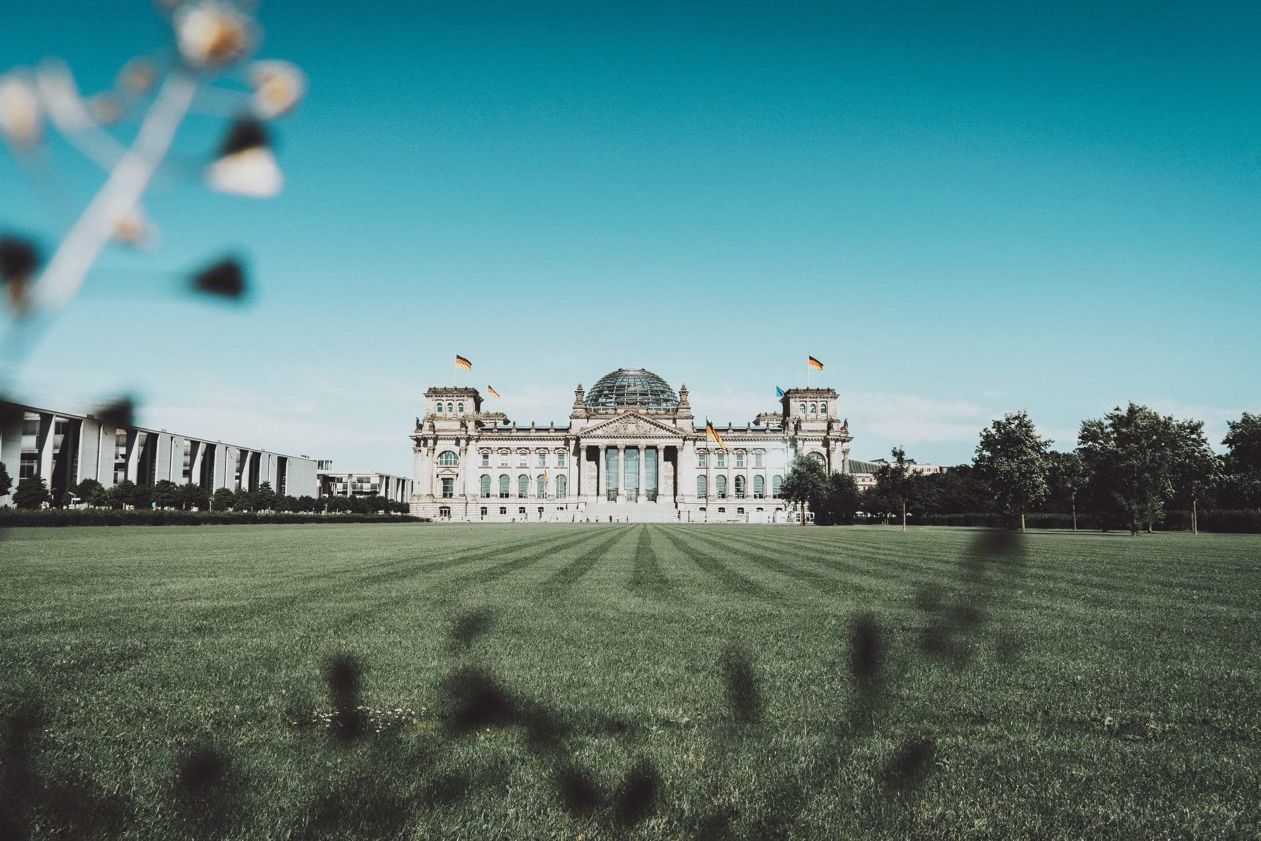 Wiese vor dem Reichstagsgebäude in Berlin